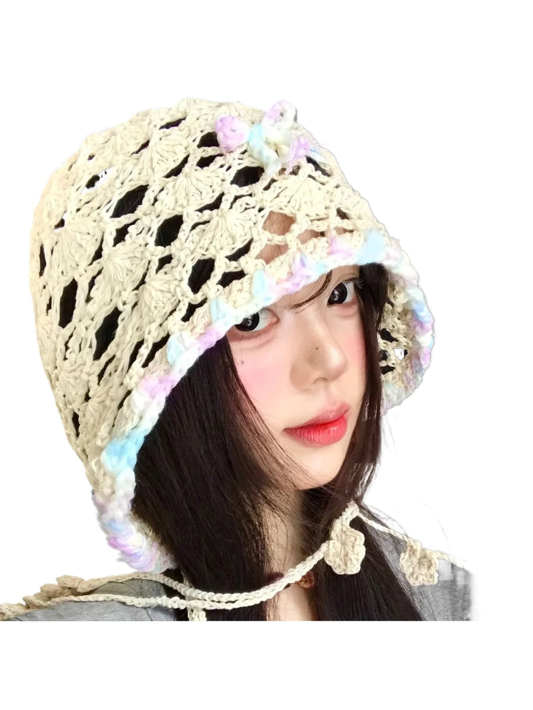 Haila - Bow Motif Openwork Crochet Beanie