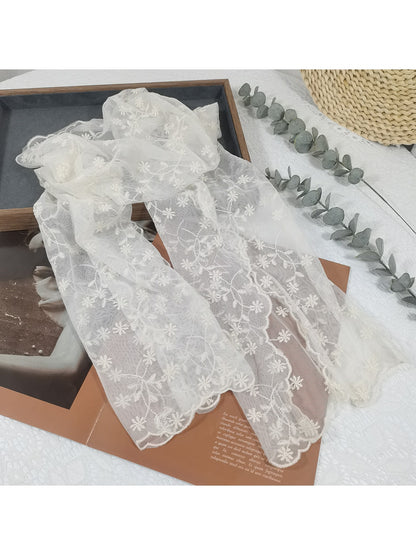 Scarvii - Floral Embroidered Mesh Head and Neck Scarf