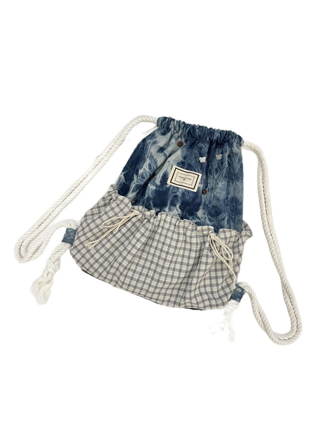 Cosbai – Plaid & Denim Drawstring Backpack