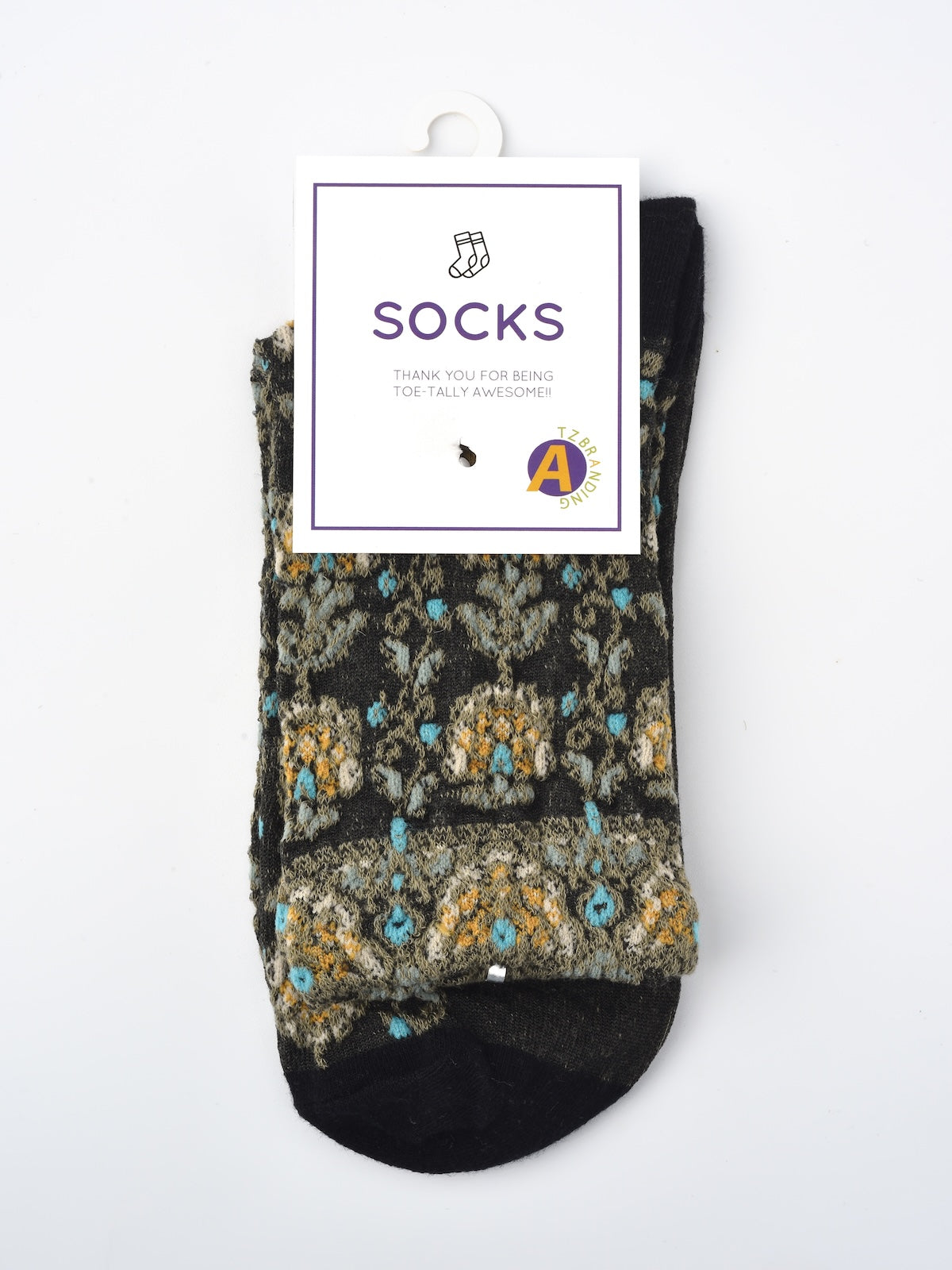 Rufia Embossed Vintage Floral Mid-Calf Socks color options including Black, Green, Beige