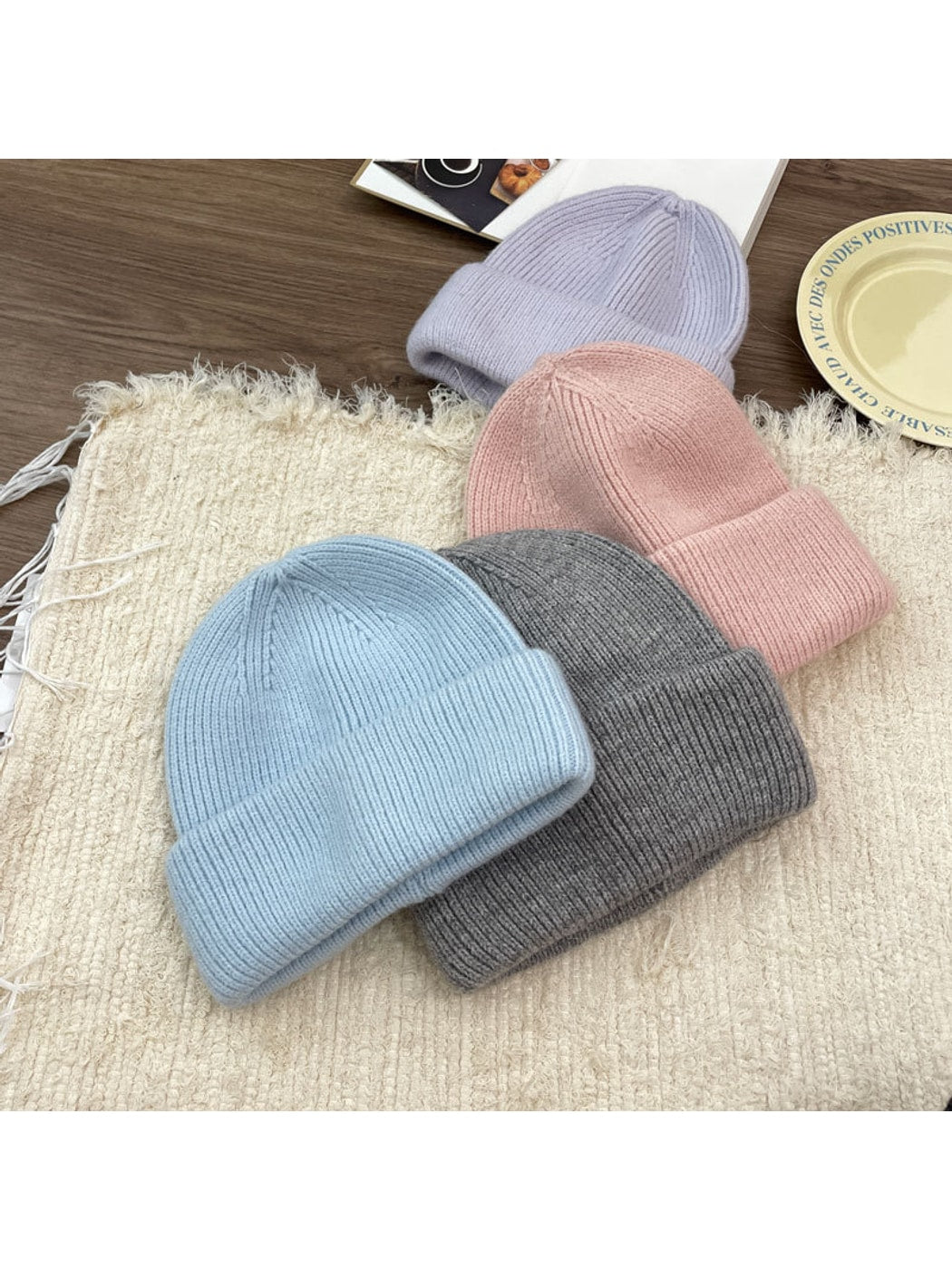 Haila - Minimal Solid Color Brimless Knit Beanie Hat
