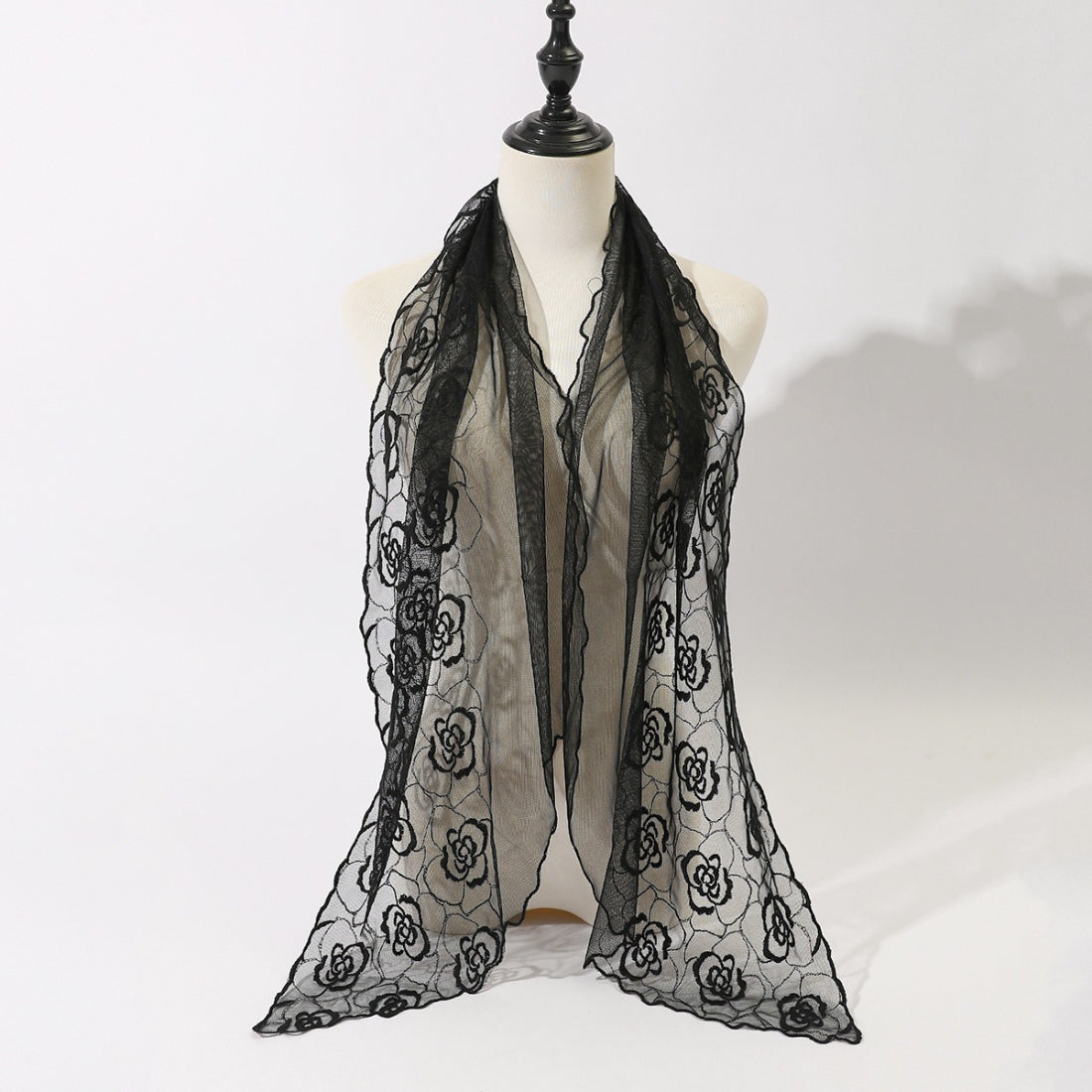 Scarvii Floral Sketch Tulle Shawl Scarf folded on a white surface