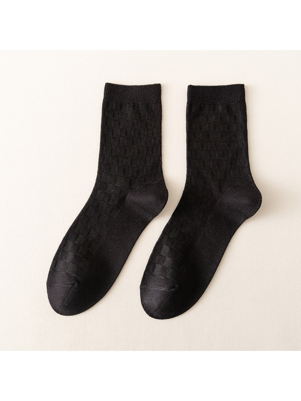 Rufia - Checkerboard Embossed Solid Color Crew Socks