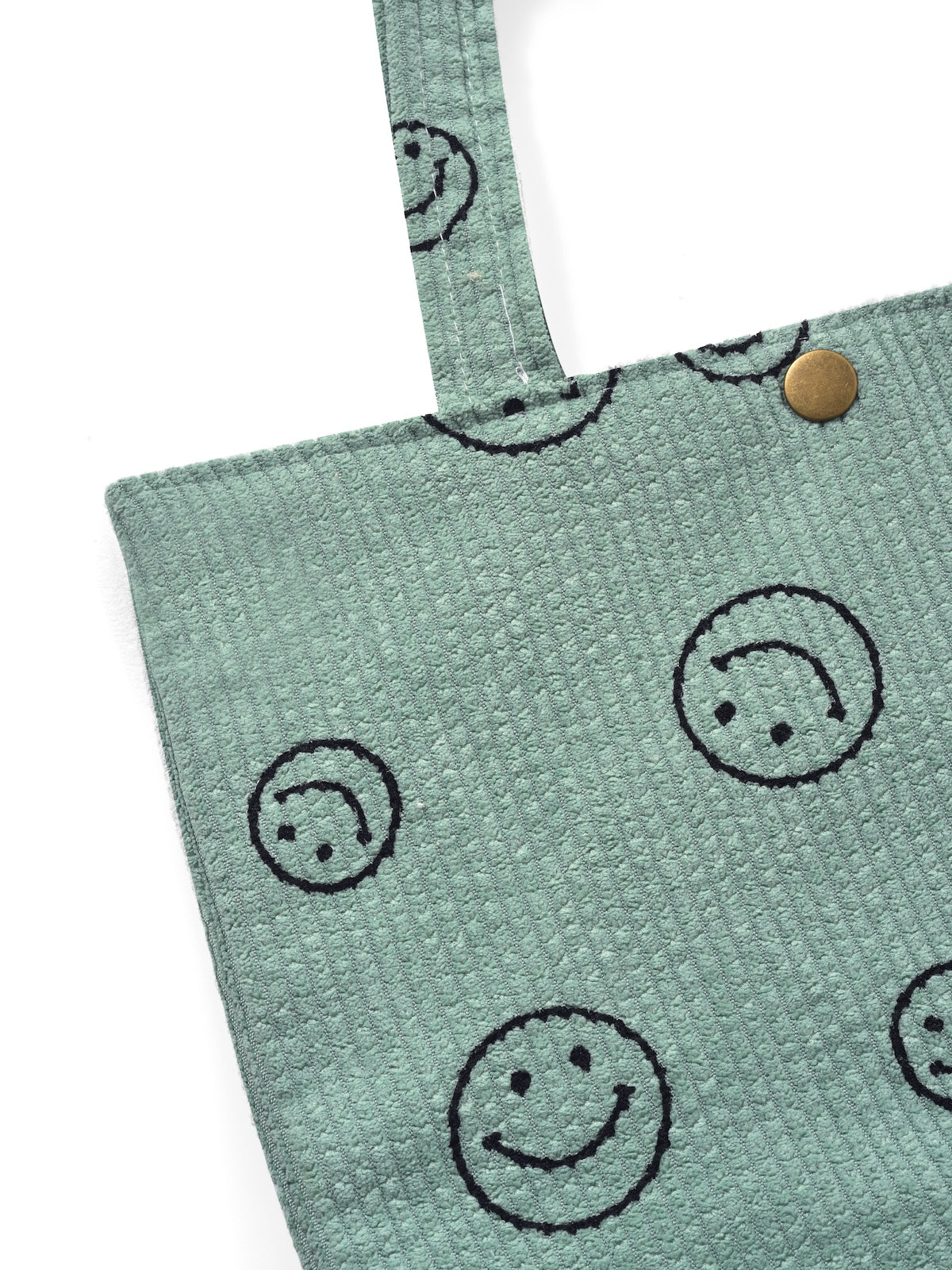 Cosbai - Black Smiley Face Corduroy Tote Bag