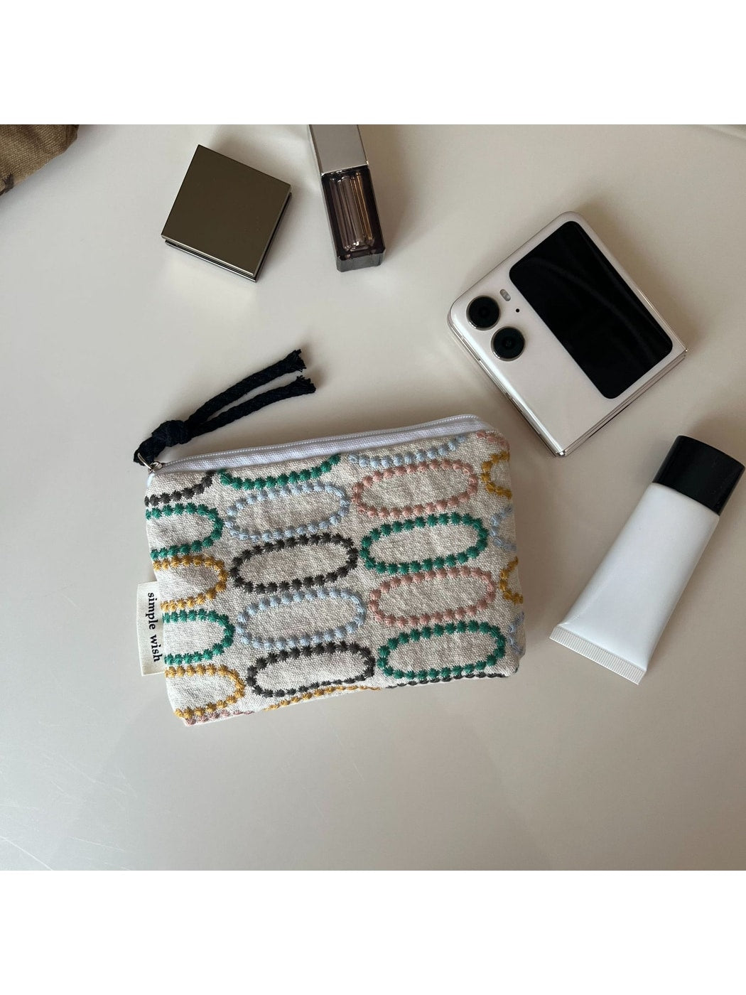 Cosbai - Retro Embroidered Rectangular Zip Pouch