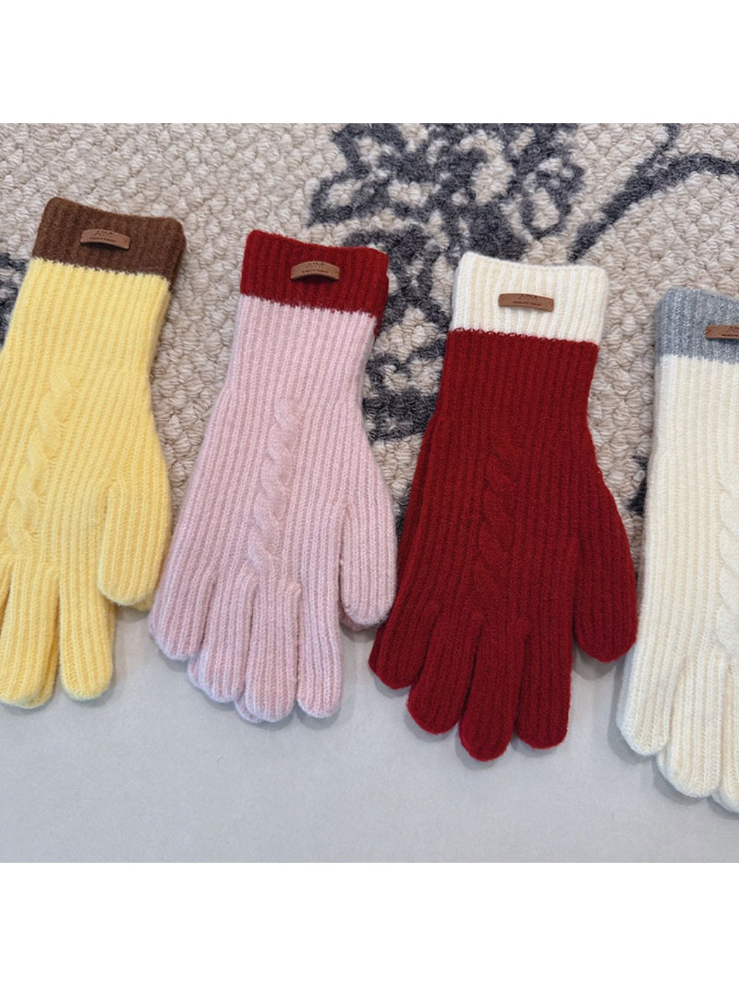 Gloving Colorblock Knit Winter Gloves color options including Pink, Red, Yellow