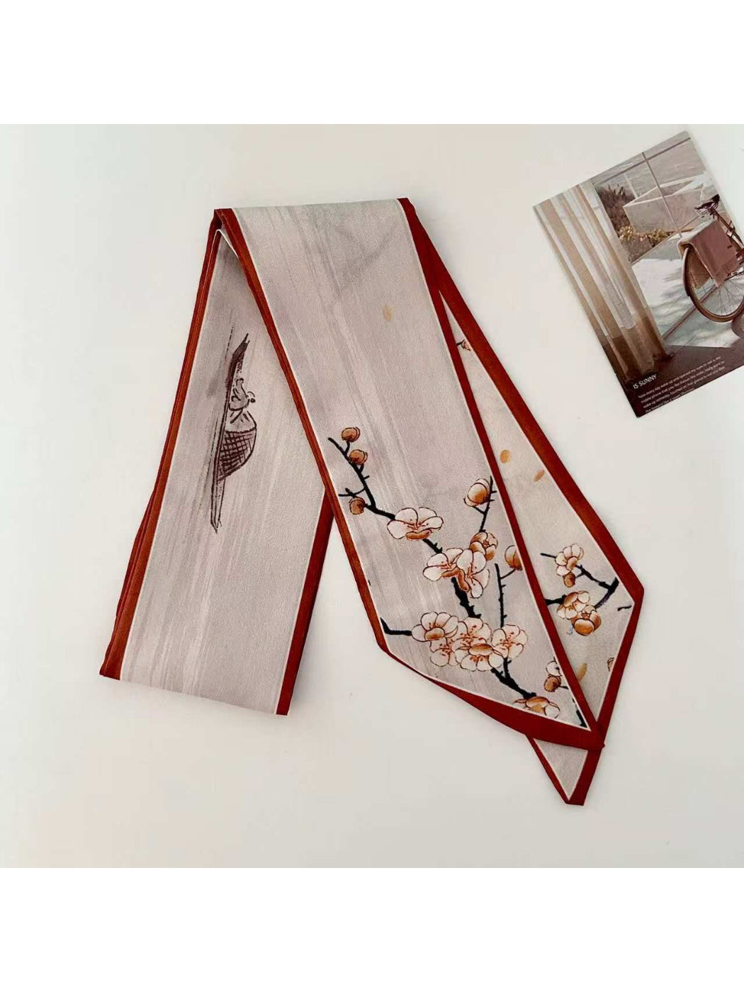 Scarvii Plum Blossom Print Skinny Scarf
