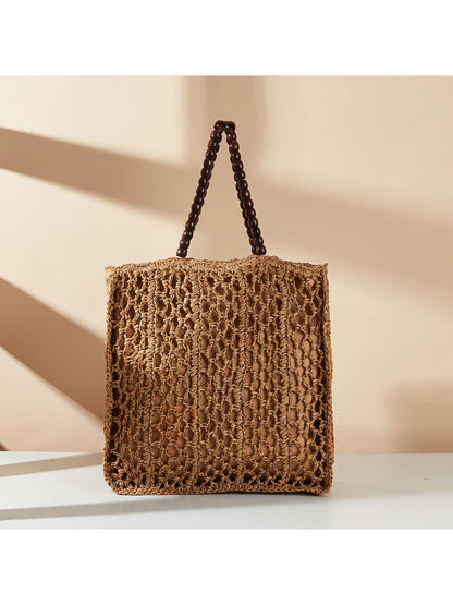 Cosbai - Beaded Handle Straw Tote Bag - image 3