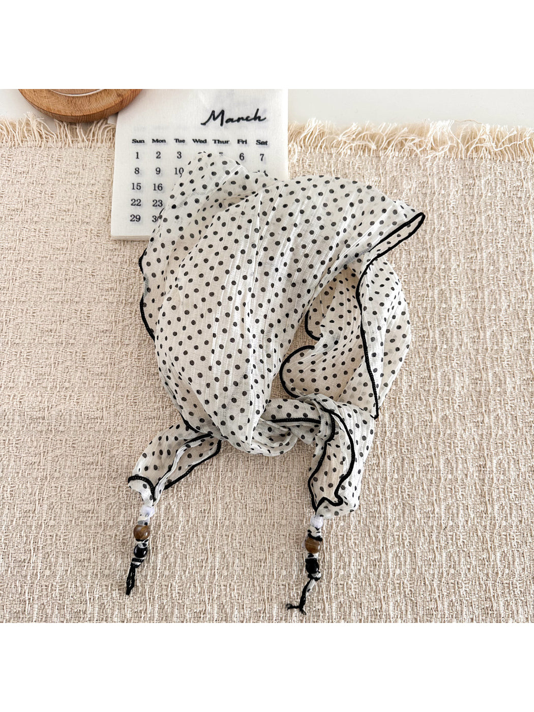 Scarvii - Polka Dot Beaded Tie Triangle Scarf