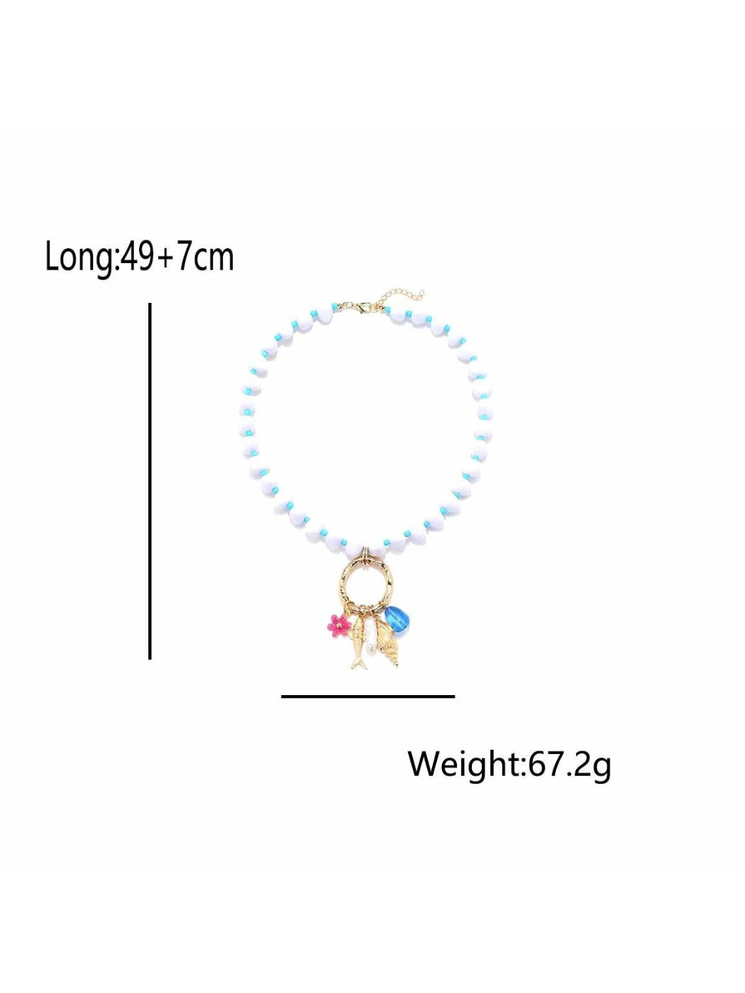 Neckit beaded necklace with ring charm arranged in a circular shape on a light surface