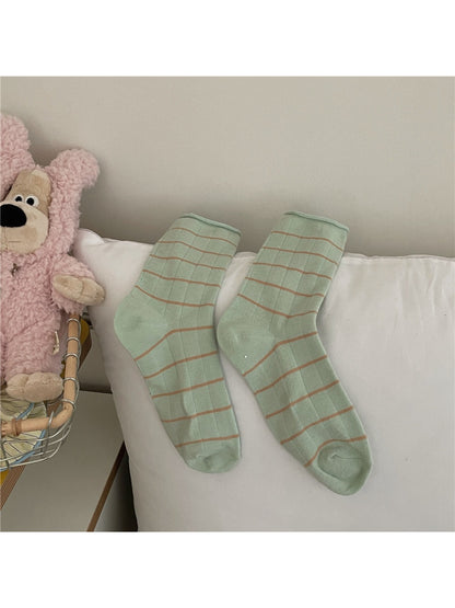 Rufia Stripe White Pastel Mid Calf Socks product image