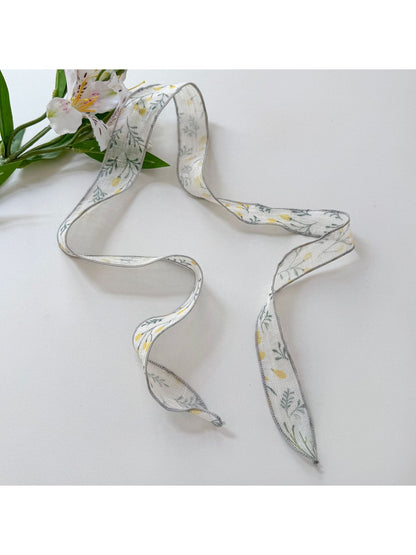 Scarvii - Chic Plant Print Ribbon Style Narrow Scarf
