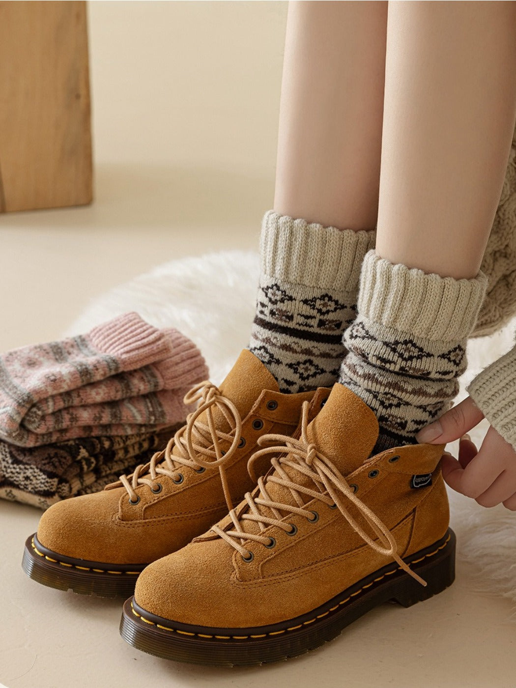 Rufia - Thick Bohemian Pattern Mid-Calf Socks - Soft & Warm