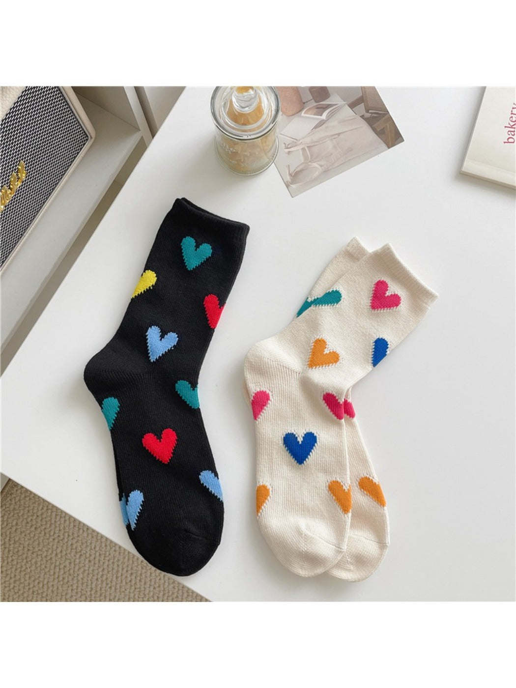 Rufia - Color Heart Pattern Crew Socks