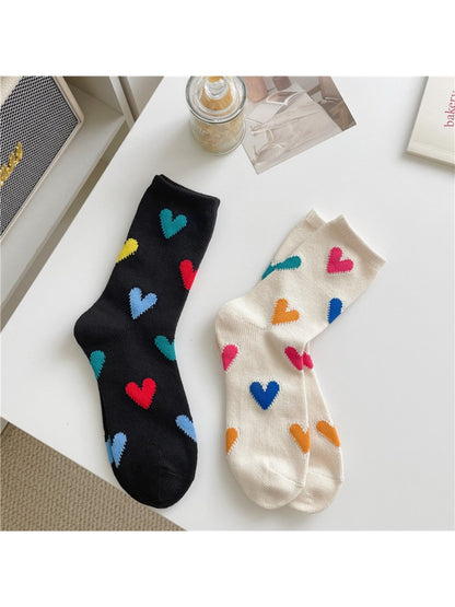Rufia - Color Heart Pattern Crew Socks
