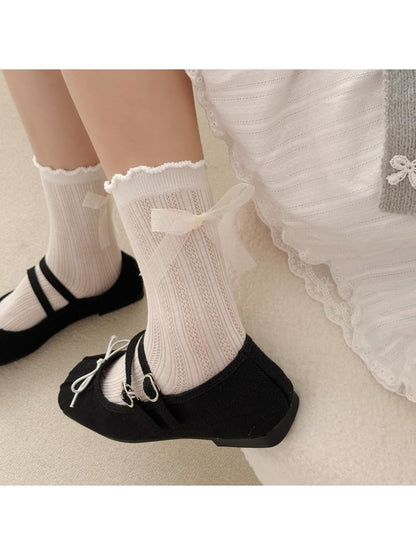 Rufia - Sweet Bow Detail Openwork Crew Socks