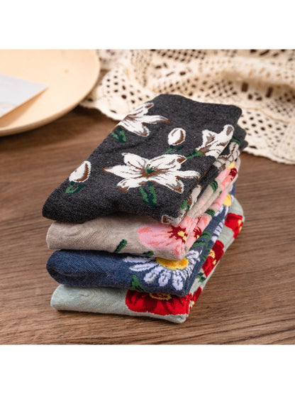 Rufia - Vintage Garden Floral Knit Crew Socks