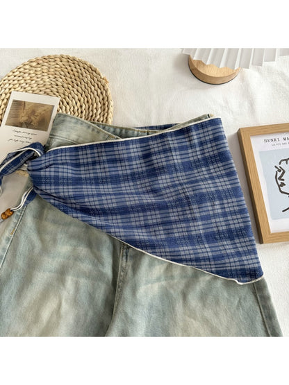 Scarvii - Simple Plaid Tassel Triangle Bandana