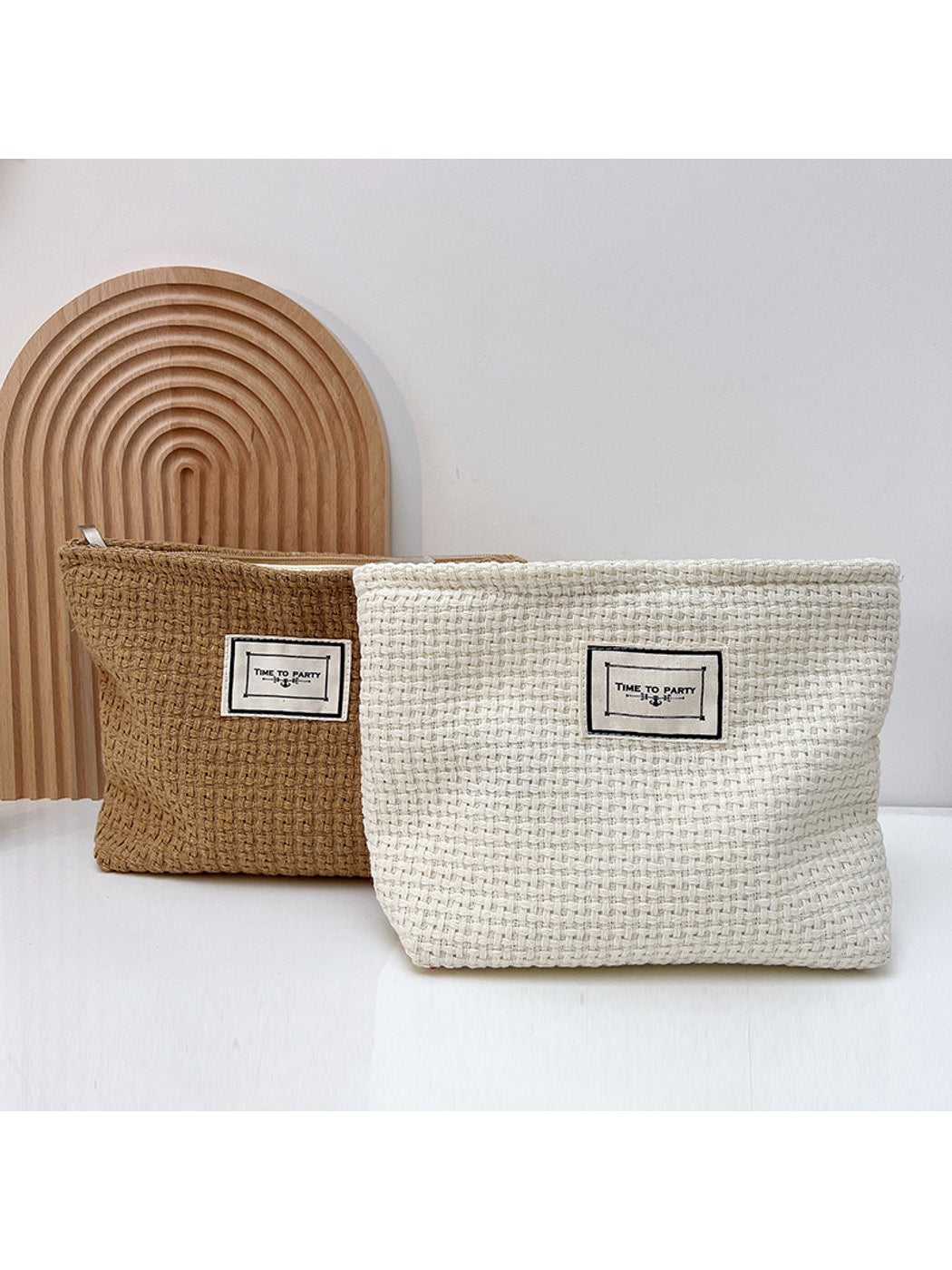 Cosbai - Woven Style Zipper Cosmetic Storage Bag