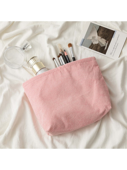 Cosbai - Minimalist Solid Color Ribbed Zip Pouch