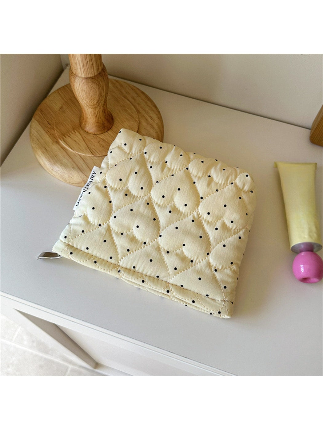 Cosbai - Polka Dot Quilted Cosmetic Organizer Bag