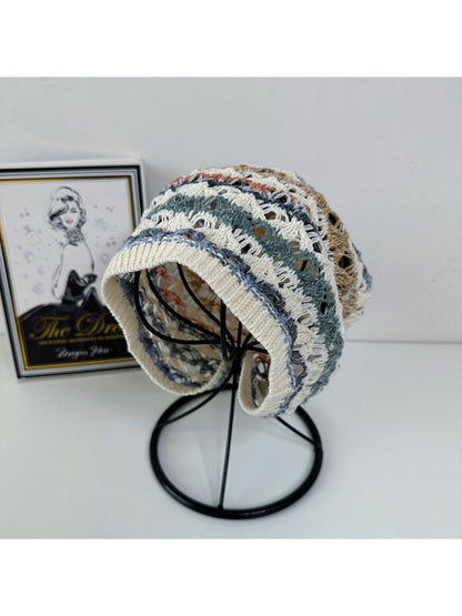 Haila - Retro Striped Cutout Knit Beanie