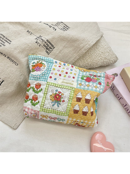 Cosbai - Floral Quilted Makeup Bag