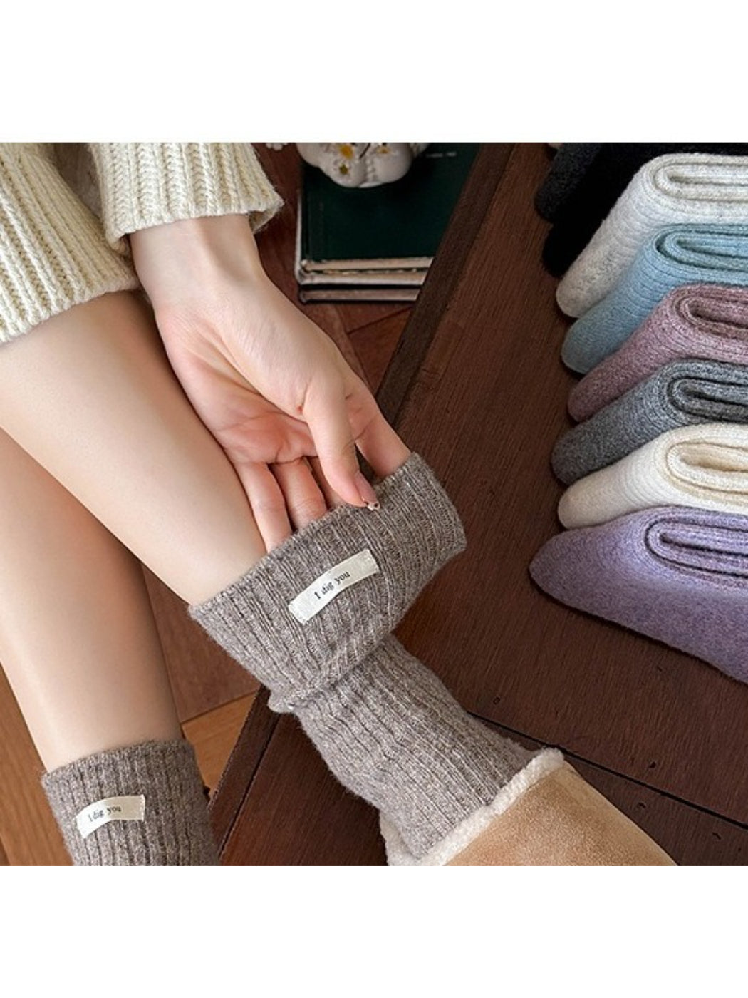Rufia - Cozy Solid Rib Knit Crew Socks