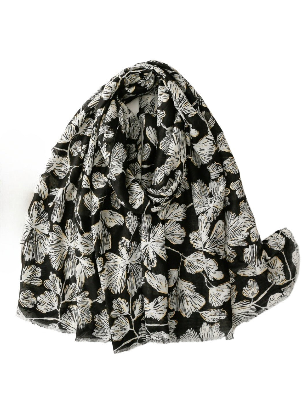 Scarvii - Gold Foil Scarf & Shawl with Floral Print