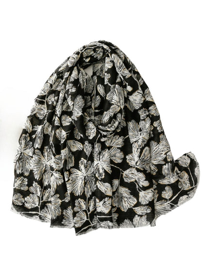 Scarvii - Gold Foil Scarf & Shawl with Floral Print