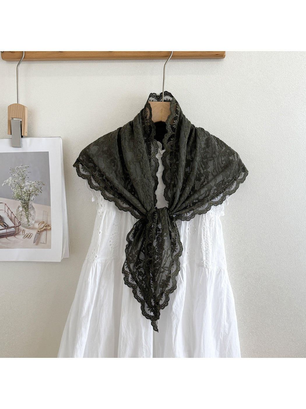 Scarvii - Floral Textured Lace Triangle Scarf