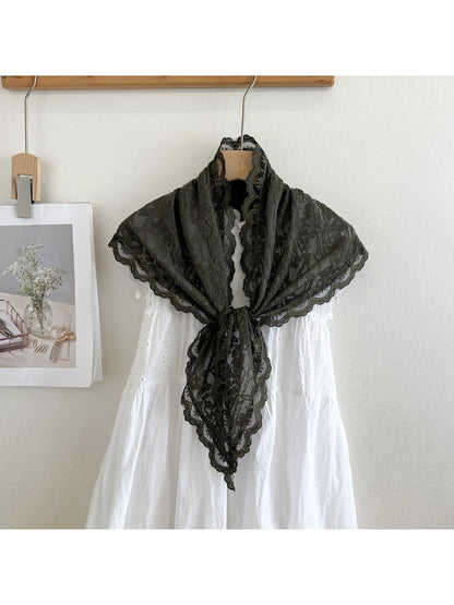 Scarvii - Floral Textured Lace Triangle Scarf