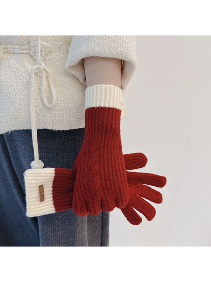 Gloving Colorblock Knit Winter Gloves color options including Pink, Red, Yellow