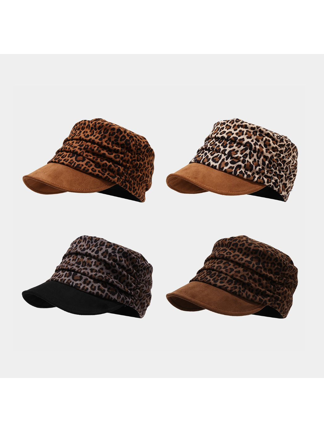 Haila - Leopard Print Ruched Newsboy Cap