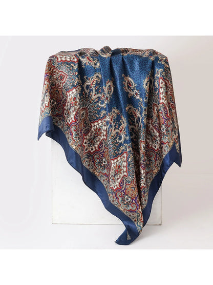 Scarvii - Botanical Paisley Square Scarf with Solid Border