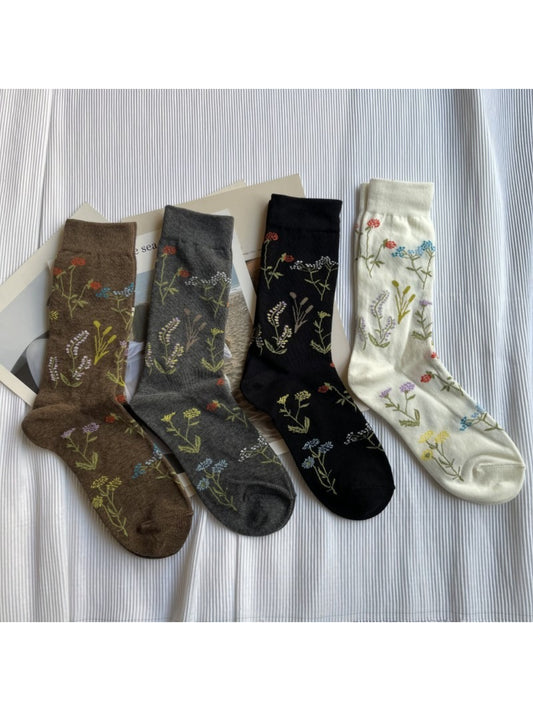 Rufia - Delicate Botanical Embroidery Crew Socks product image 1
