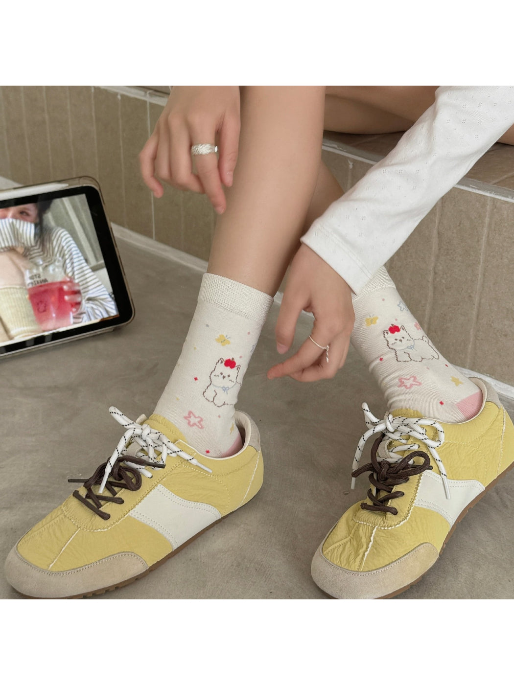 Rufia Dog Pastel Mid-Calf Socks displayed on a plain background