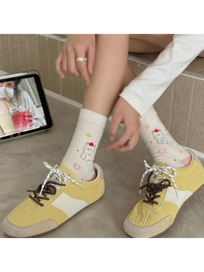 Rufia Dog Pastel Mid-Calf Socks displayed on a plain background