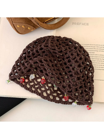 Haila - Boho Solid Color Openwork Knit Beanie
