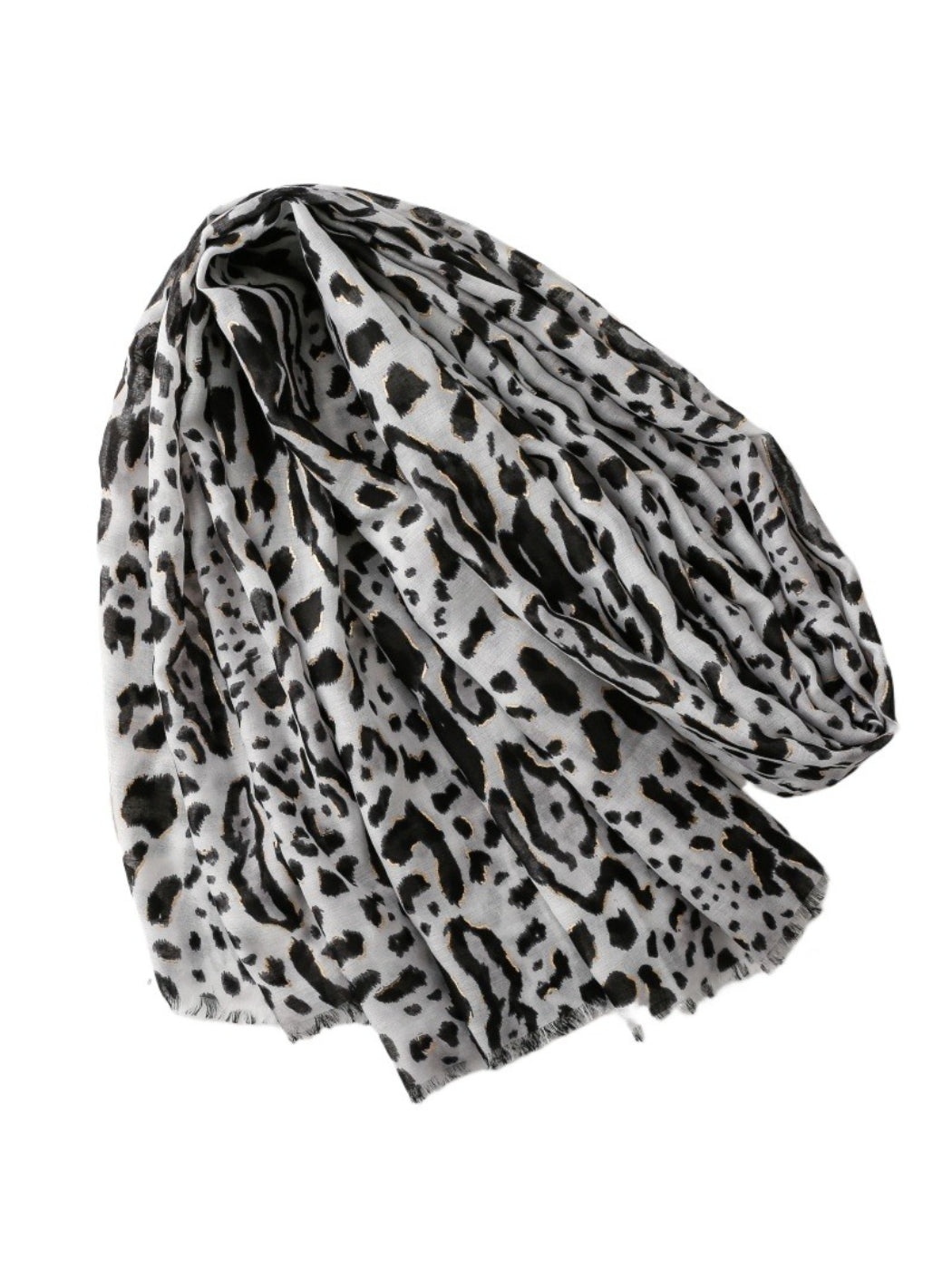 Snow leopard print scarf laid flat showing full pattern