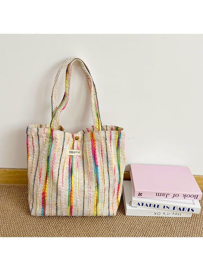 Cosbai – Rainbow Stripe Canvas Tote Bag