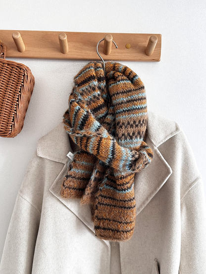 Scarvii - Fair Isle Stripe Textured Knit Scarf