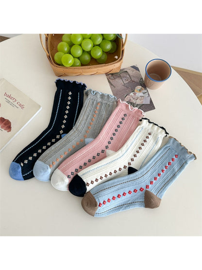 Rufia - Retro Flower Trim Crew Socks