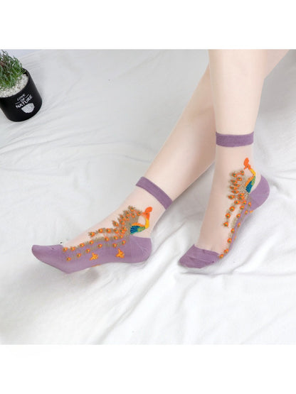 Rufia - Sheer Peacock Embroidery Socks