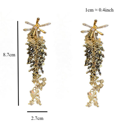 Earwish - Floral Long Fringe Earrings - Shiny & Delicate