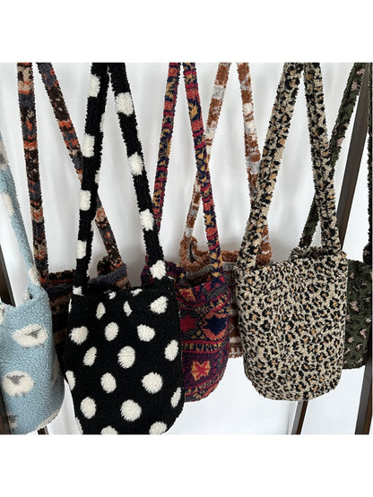 Cosbai - Retro Leopard Print Crossbody Bag