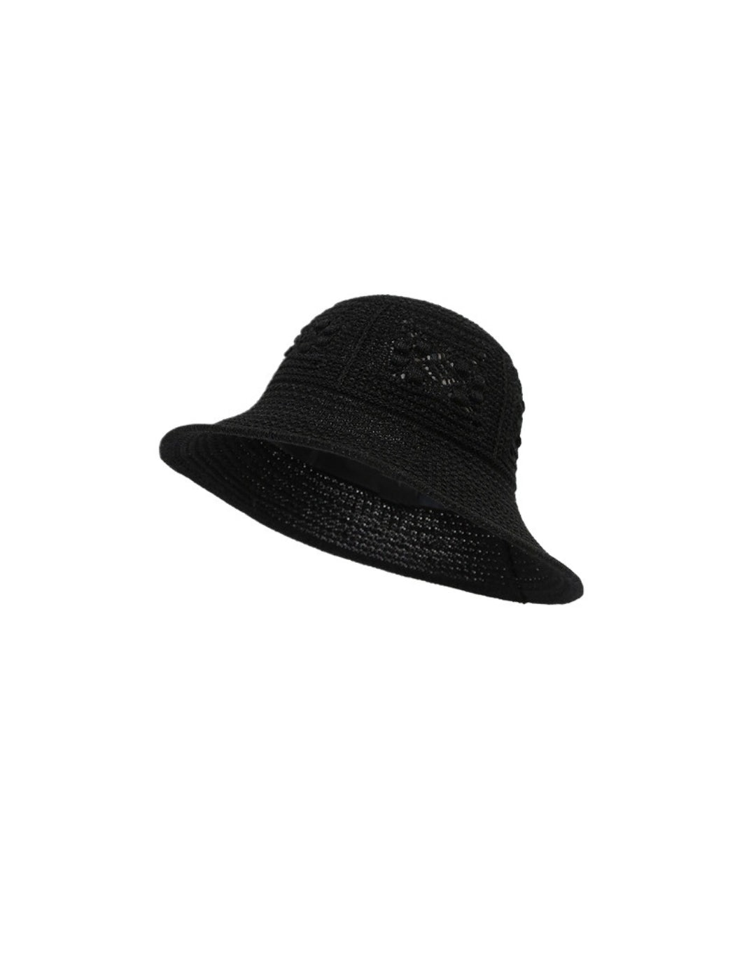 Side view of Haila embroidered detail woven bucket hat