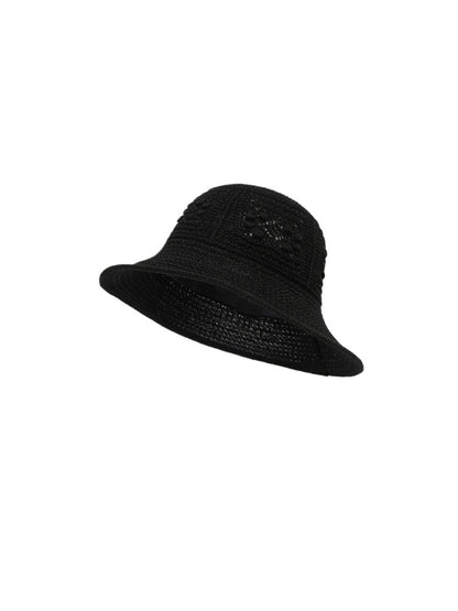 Side view of Haila embroidered detail woven bucket hat