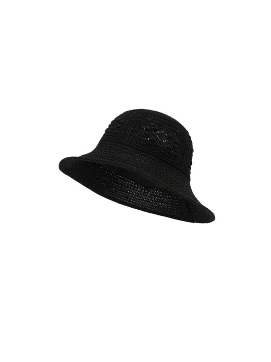 Side view of Haila embroidered detail woven bucket hat