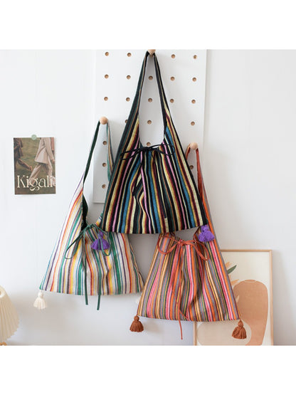 Cosbai – Boho Striped Tassel Tote